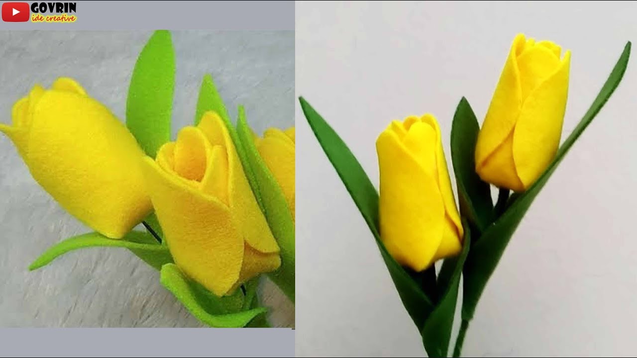 DIY Felt Flowers Tulip - Cara Membuat Bunga Tulip dari Kain Flanel - Bunga Hias dari kain Flanel