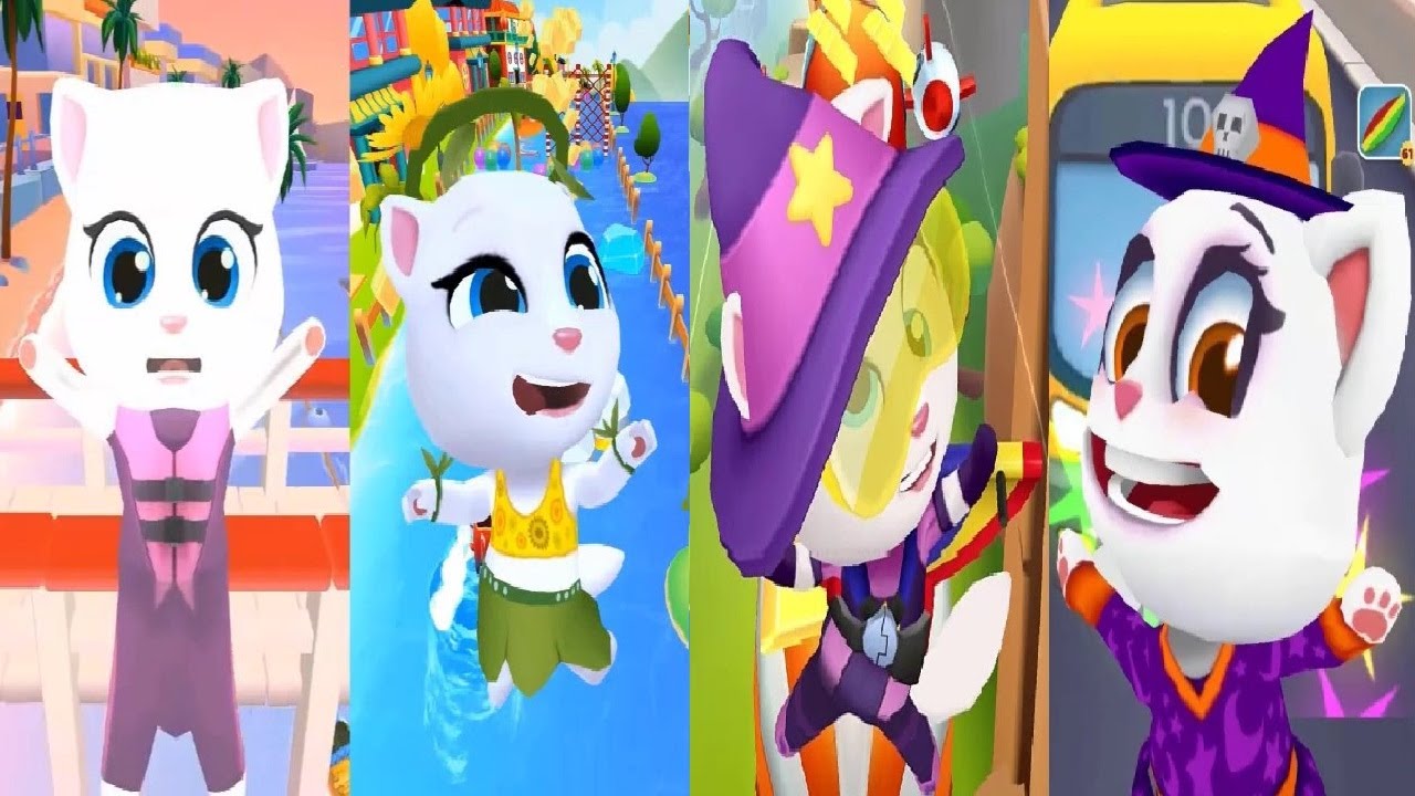 Talking Tom Jetski 2 VS 3 VS TOM GOLD RUN VS Panda Panda Run Game WITCH ANGELA  WITCH KOKO Gameplay