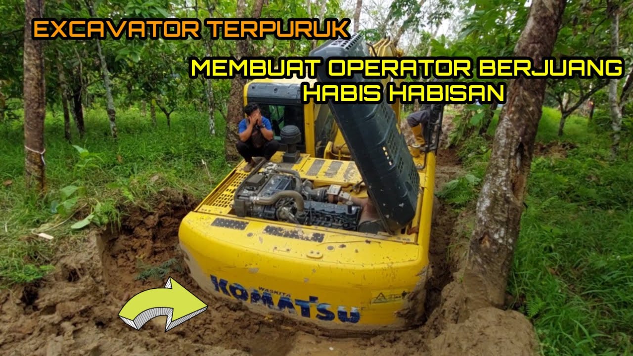 MENEGANGKAN, DETIK DETIK EXCAVATOR KOMATSU TERPURUK SAAT MELEWATI JALAN BERLUMPUR