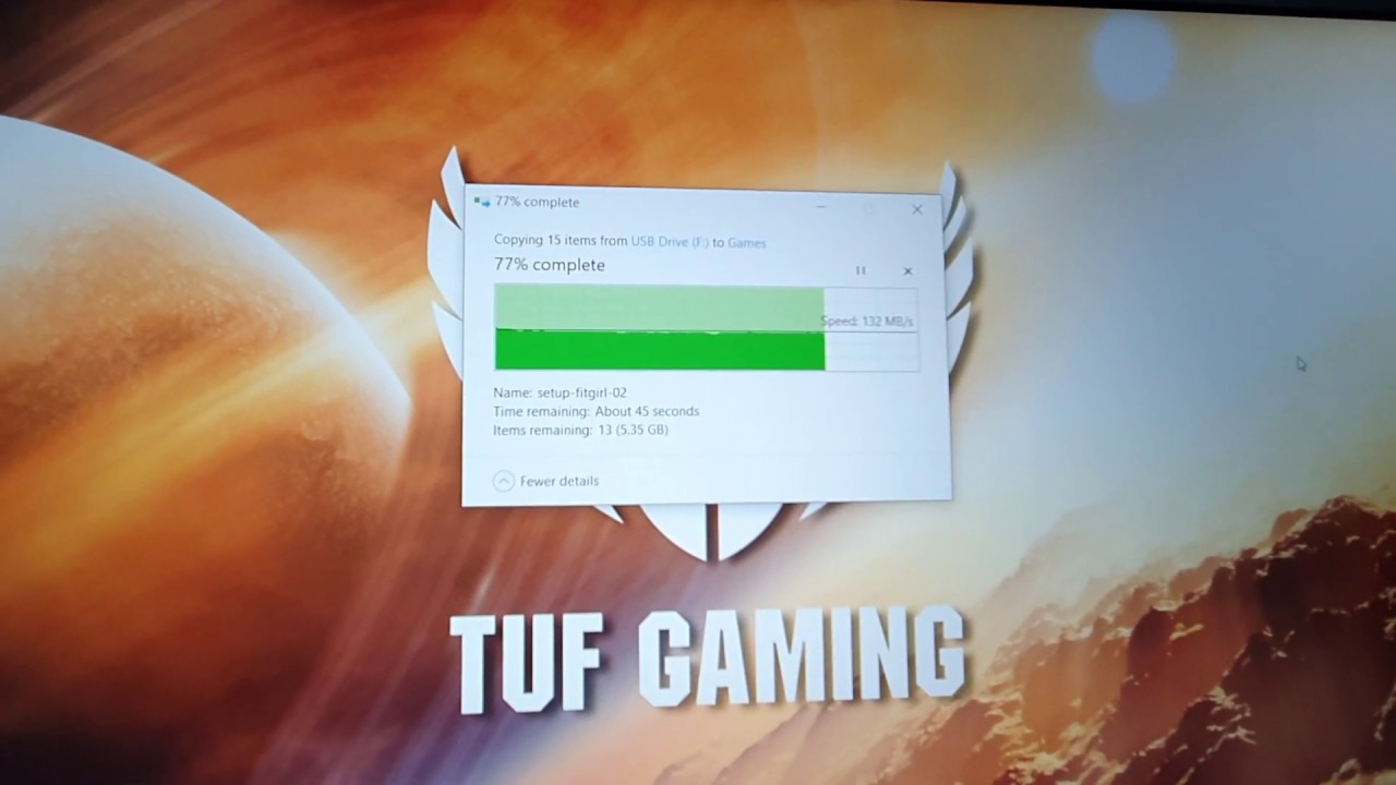 Copy Speed Test from 3.0 Pendrive on ASUS TUF Series 512 GB PCIe Variant DATA
