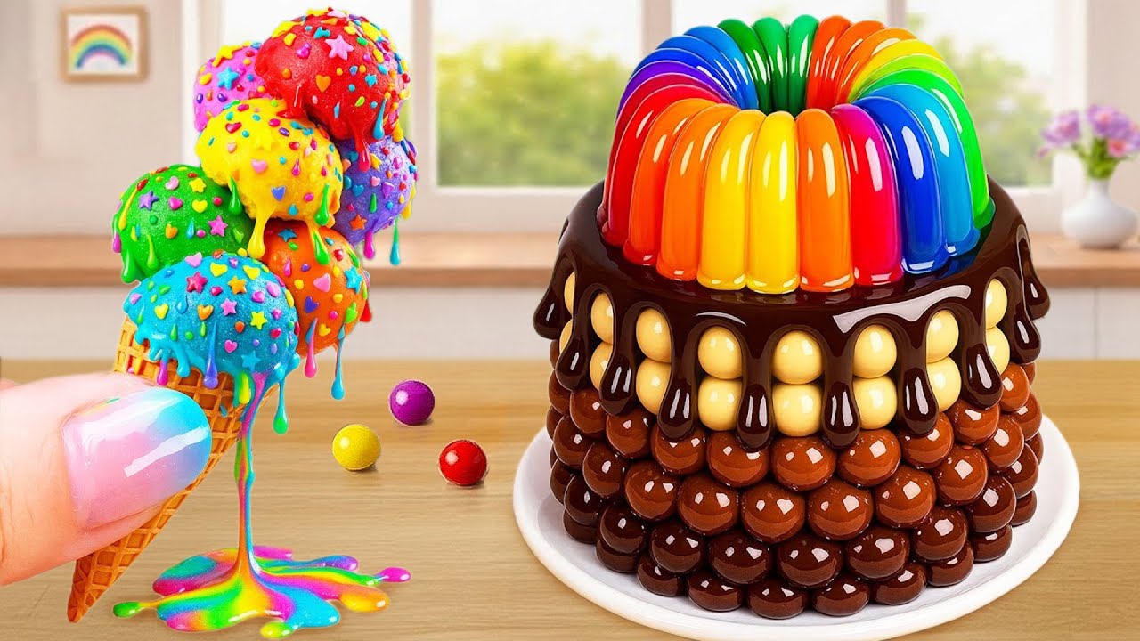 Amazing Hershey Chocolate Cake with Rainbow Ice Cream 🌈🍰 Top Stunning Mini Cake Decorating Ideas 💗