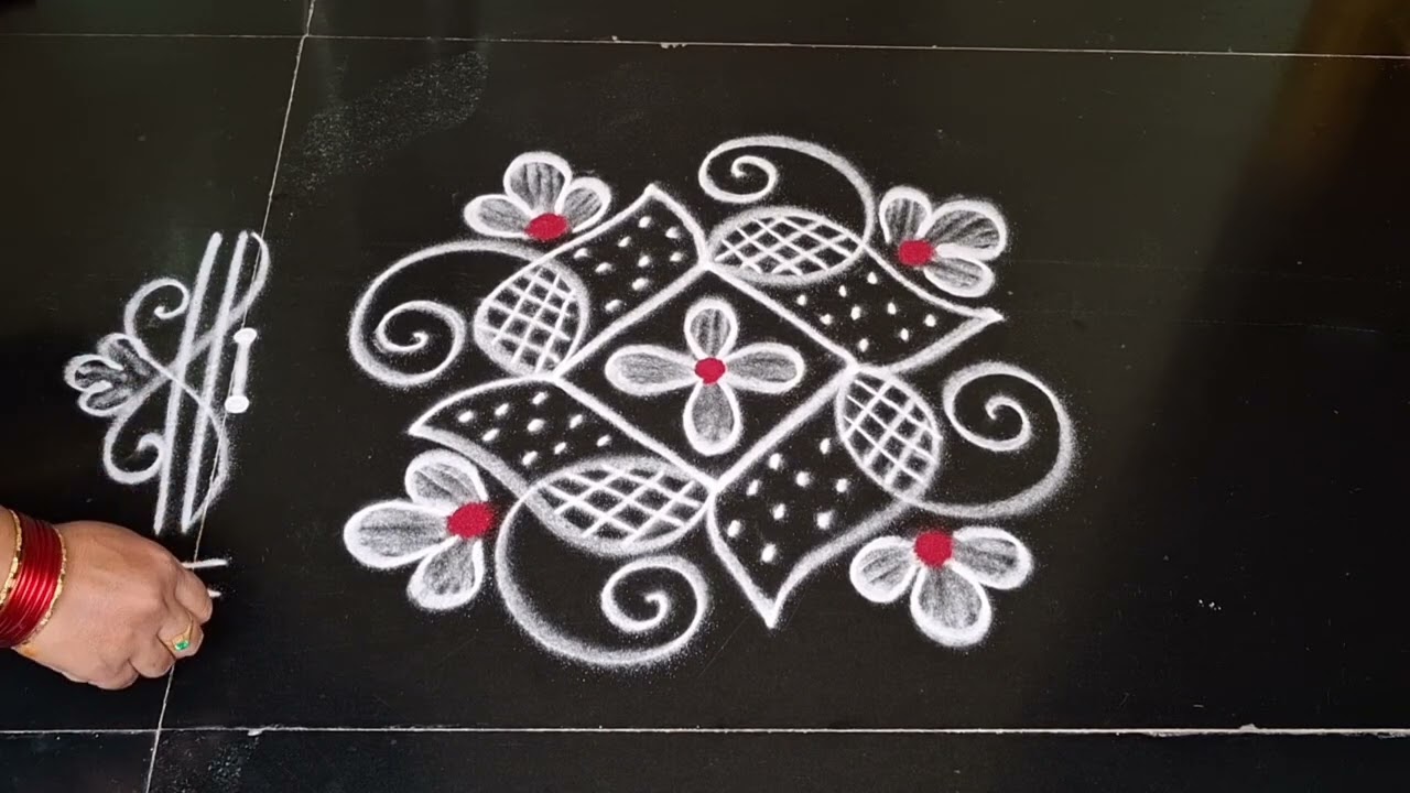 Simple rangoli design//side border rangoli design 
