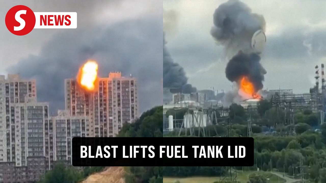 Video shows fuel storage lid flying off as drone hits Moscow refinery