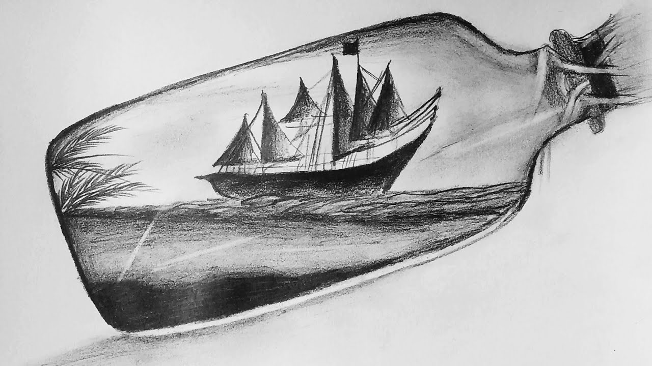 Beautiful scenery sketch in the bottle || Pencil sketch drawing ||