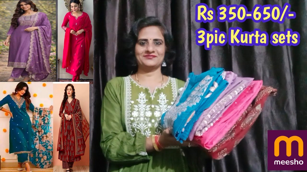 Meesho latest 3pic kurtasets350 to 650/-😱kurta haul💞office wear,college wear kurta sets