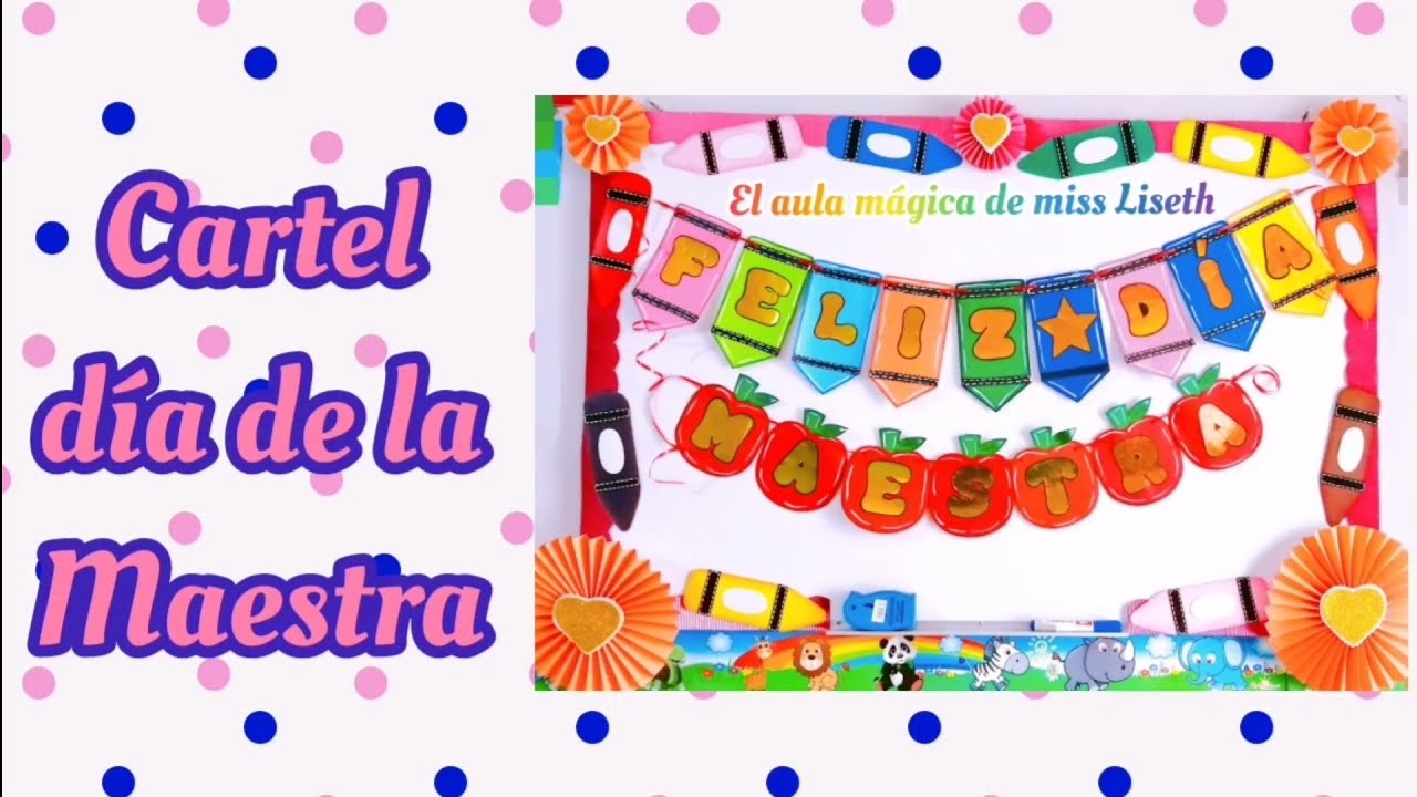 Decoración cartel día del maestro - maestra, para clases virtuales, aula, fácil creativo, banderines