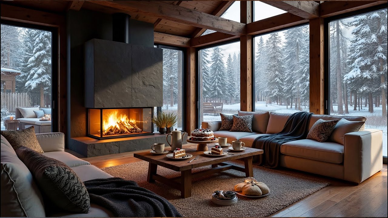 Cozy Winter Ambience ⛄ Soothing Piano Music, Snowy Forest & Crackling Fireplace for Deep Focus