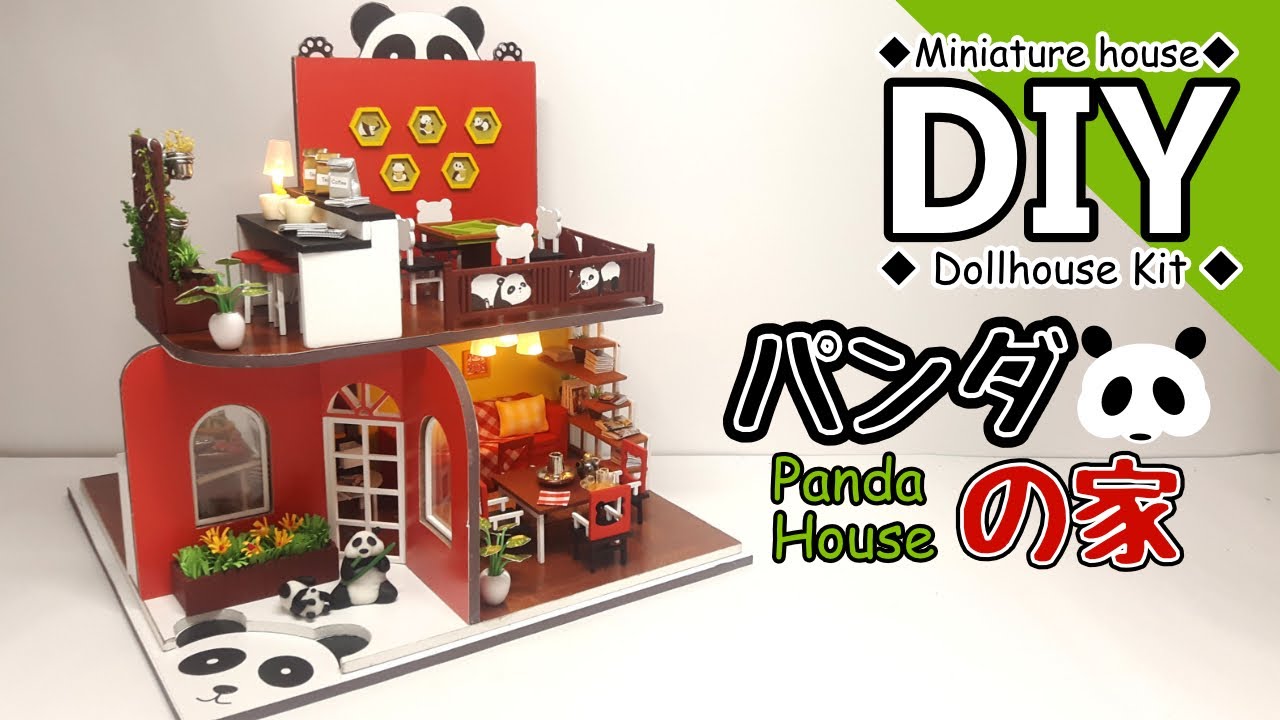DIY Miniature Dollhouse Kit Panda House　ミニチュアドールハウスキット　パンダの家とパンダのフィギュアを作ってみた