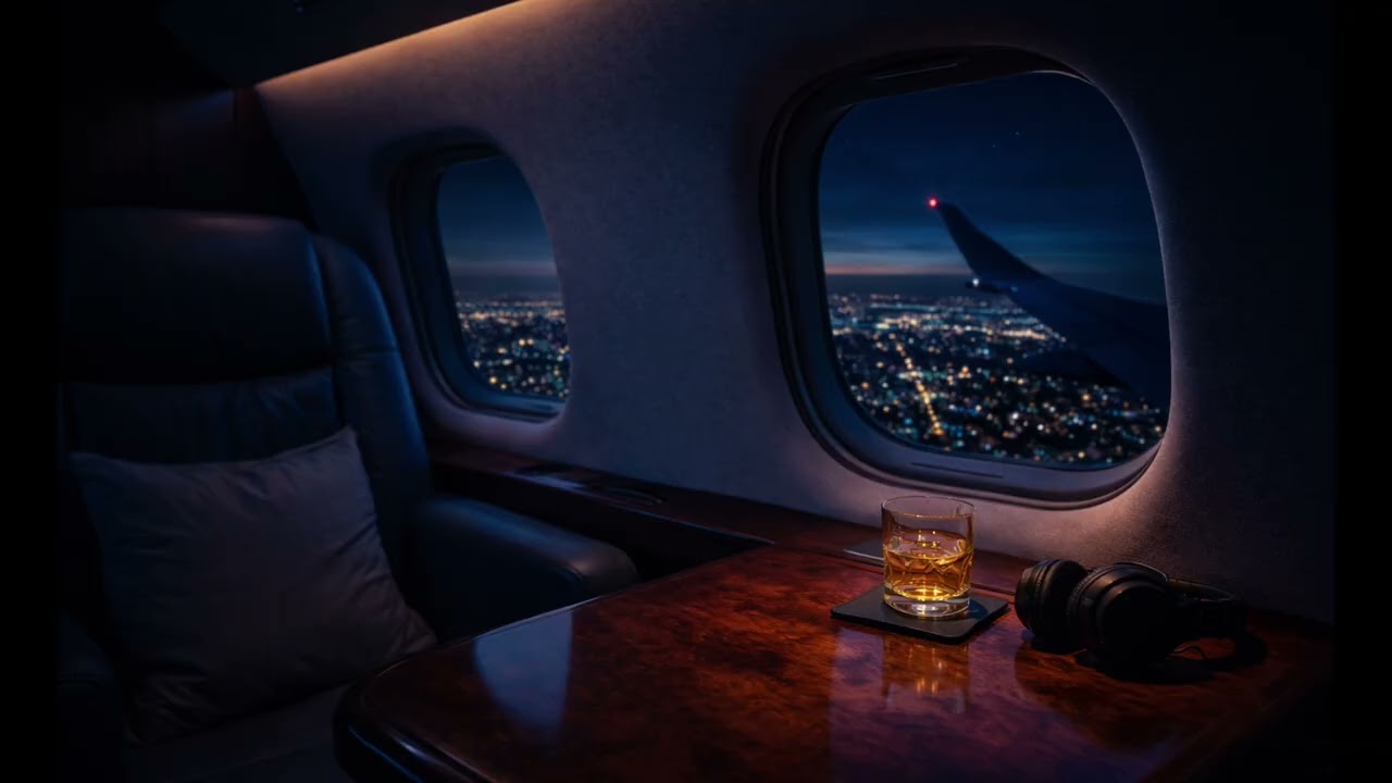 Midnight Jet Flight Over the City Luxury Cabi