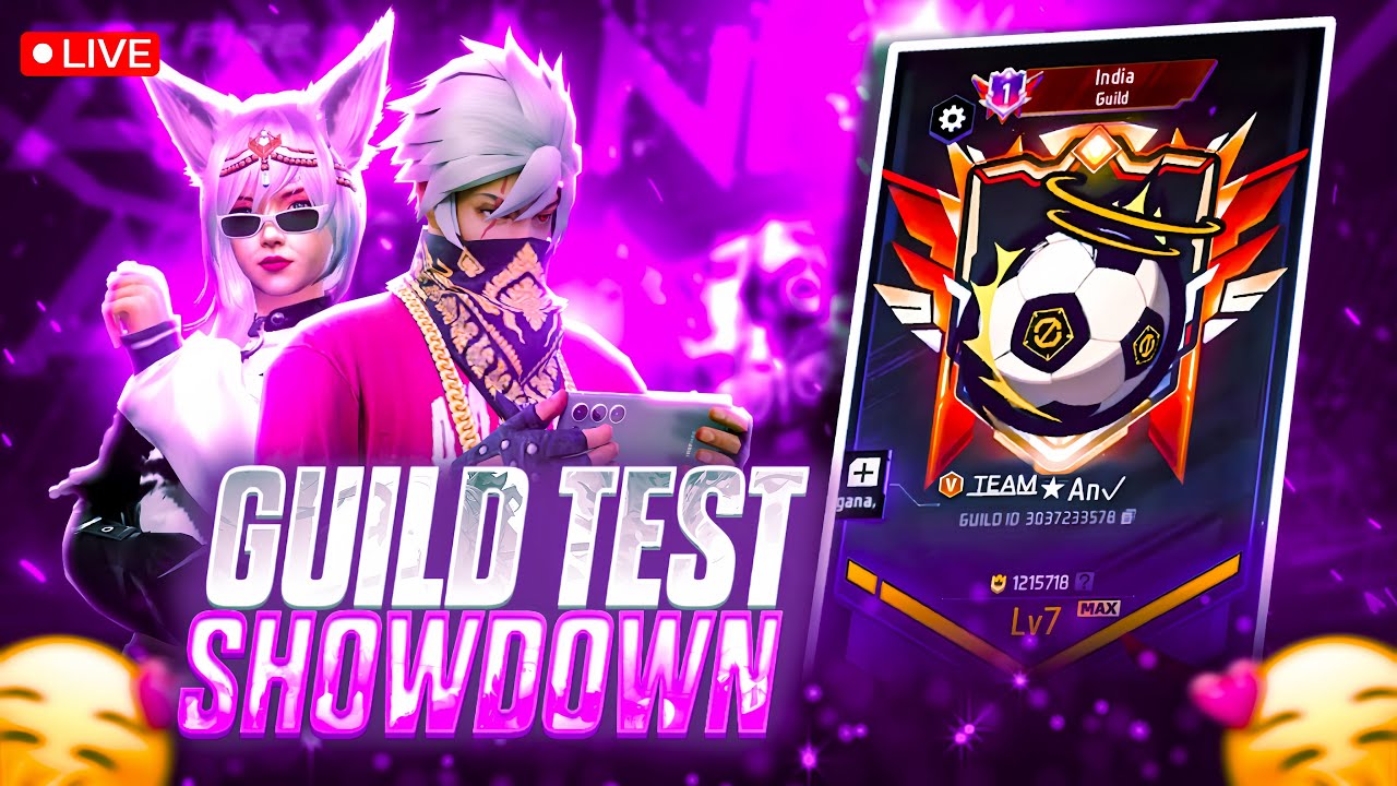LIVE GUILD TEST😝👉FF LIVE GIVEAWAY✓ #freefirelive #guildtest #nonstopgaming #giveaway #custom #live
