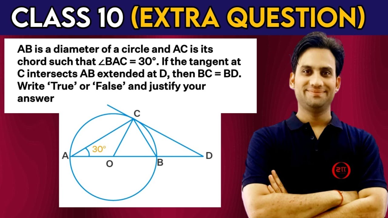 AB is a diameter of a circle and AC is its chord such that ∠BAC = 30°. If the tangent at C intersect
