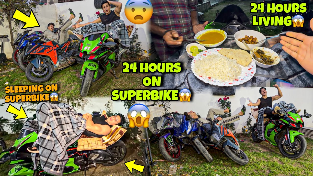 24hrs Living on Superbike😱 Viral Video🔥 Sleeping , Eating on Superbike for 24hours Challenge