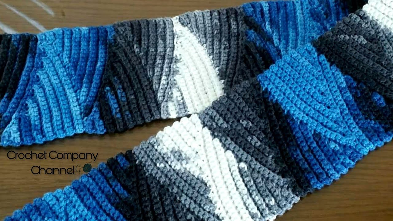 كوفيه / سكارف بغرزه السطور المائله _Crochet Scarf