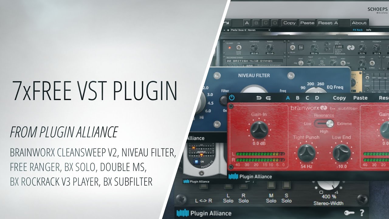7xFree VST Plugin from Plugin Alliance - Brainworx cleansweep V2, niveau filter, Free Ranger, ...