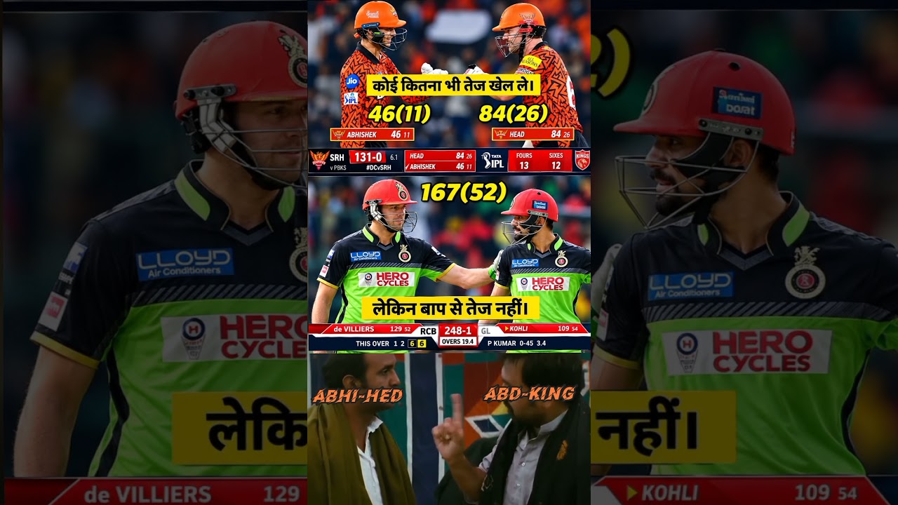 Virat Kohli or ab de villiers and abhishek or travis head ipl  ran #shorts#cricket#abhisheksharma
