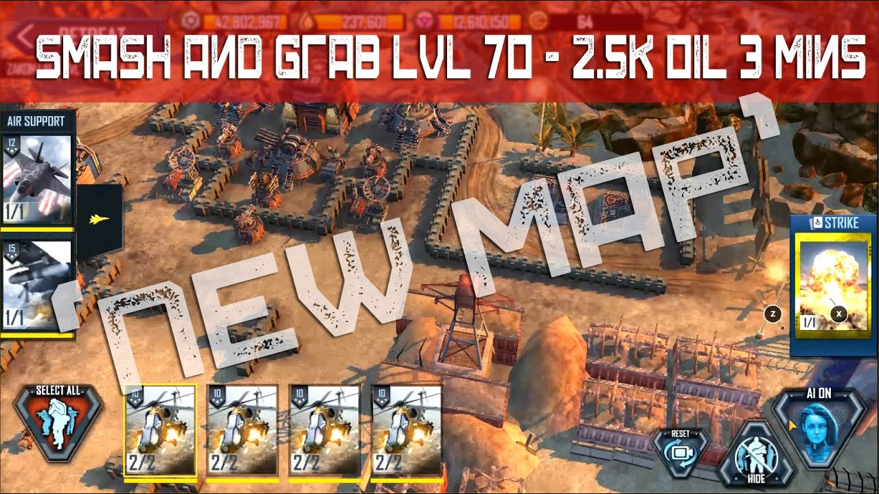 War Commander ROGUE ASSAULT : NEW MAP Smash and Grab LVL 70 , 2.5K OIL, 3 MINS