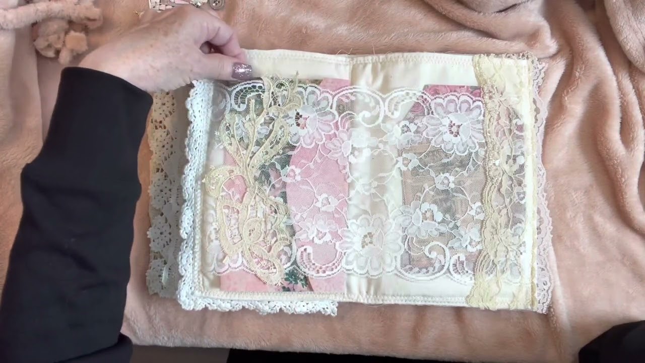 Part 1: Process Update Video - custom handmade fabric & vintage lace journal for Sandra
