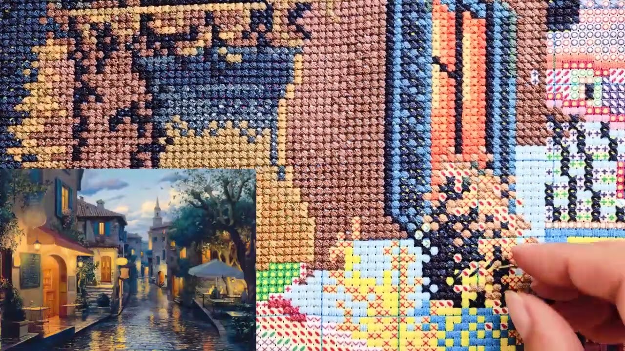 FLOSSTUBE #308 Stitch With Me | Twilight Town | cross stitch kit | 십자수 킷 | 9ct | stitch ASMR