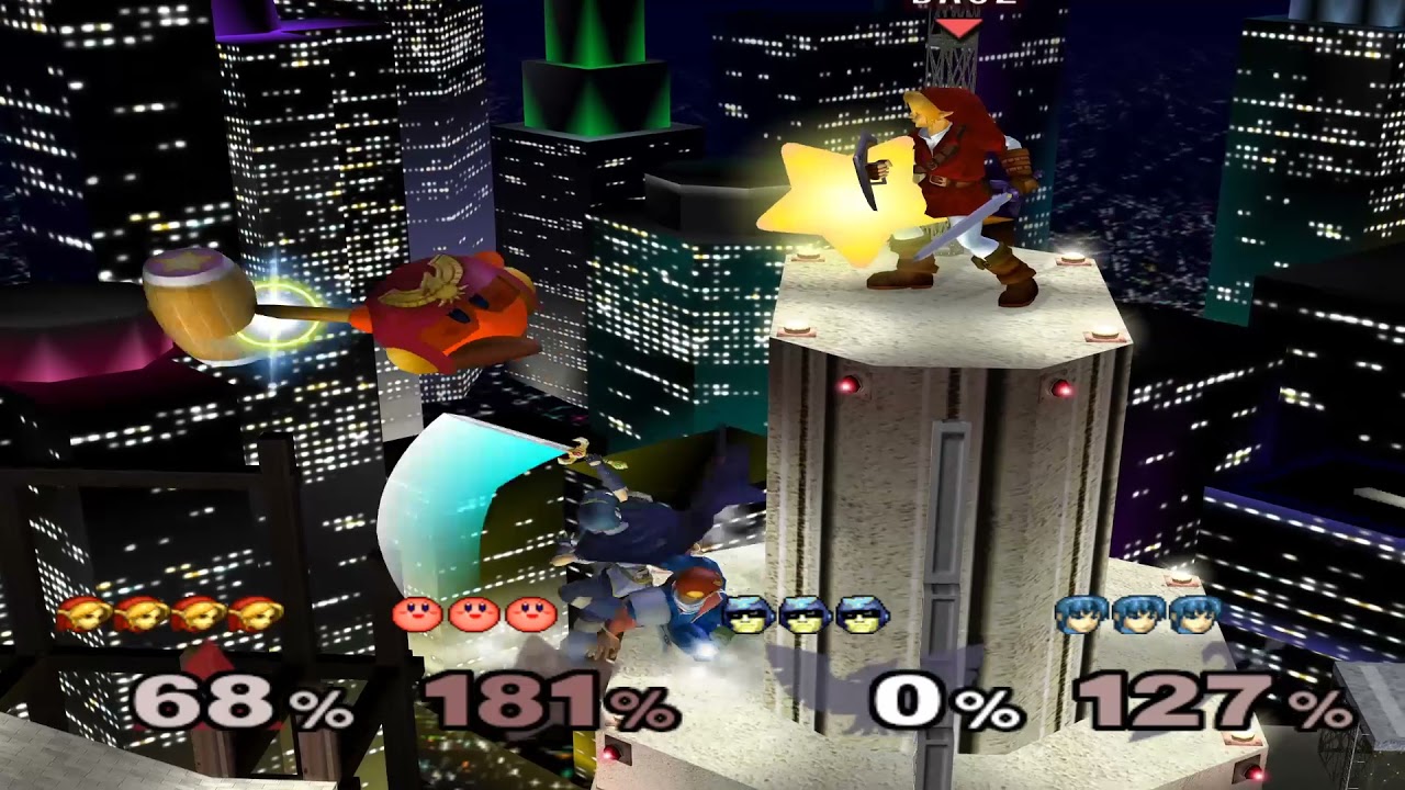 Super Smash Bros Melee (GCN) Special Request #3 - Link and Kirby VS Captain Falcon and Marth