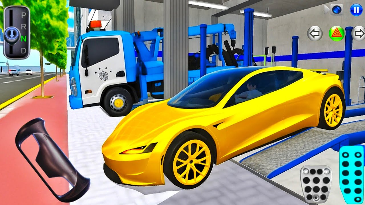 New Yellow Tesla EV ⚡ Car Parking in Repair Shop | 3D Driving Class 2025 | Best Android Gameplay🎮🚧