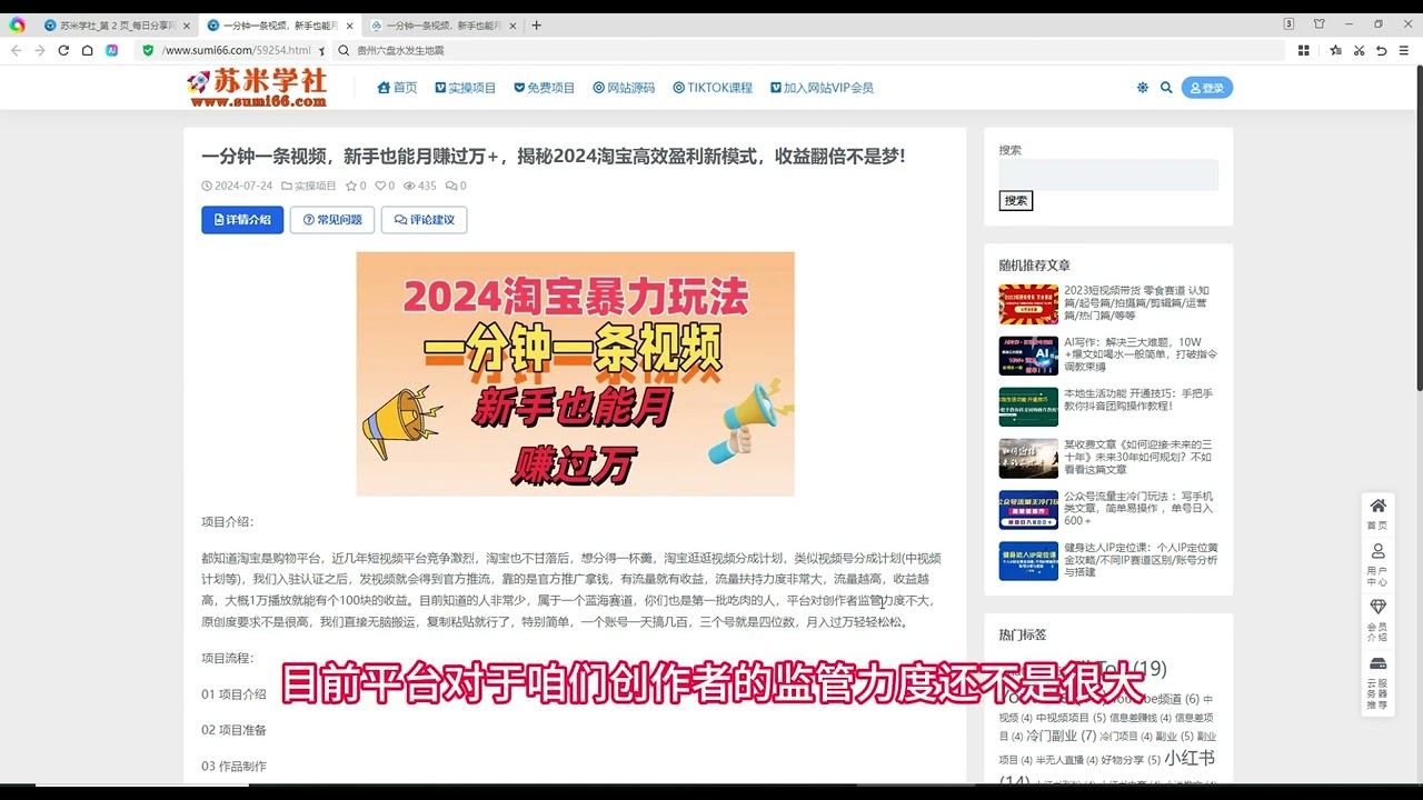 揭秘2024淘宝高效盈利新模式，一分钟一条视频，新手也能月赚过万+，收益翻倍不是梦!