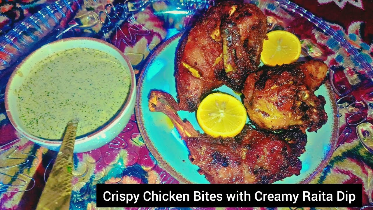 Homemade Crispy Fried Chicken and  Refreshing Creamy Raita Dip Recipe