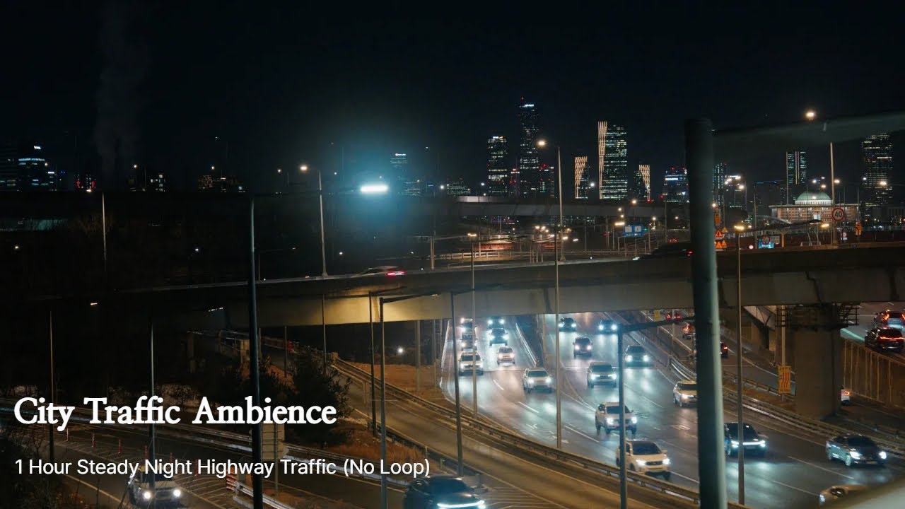 City Traffic Ambience | 1 Hour Steady Night Highway Sounds (No Loop)
