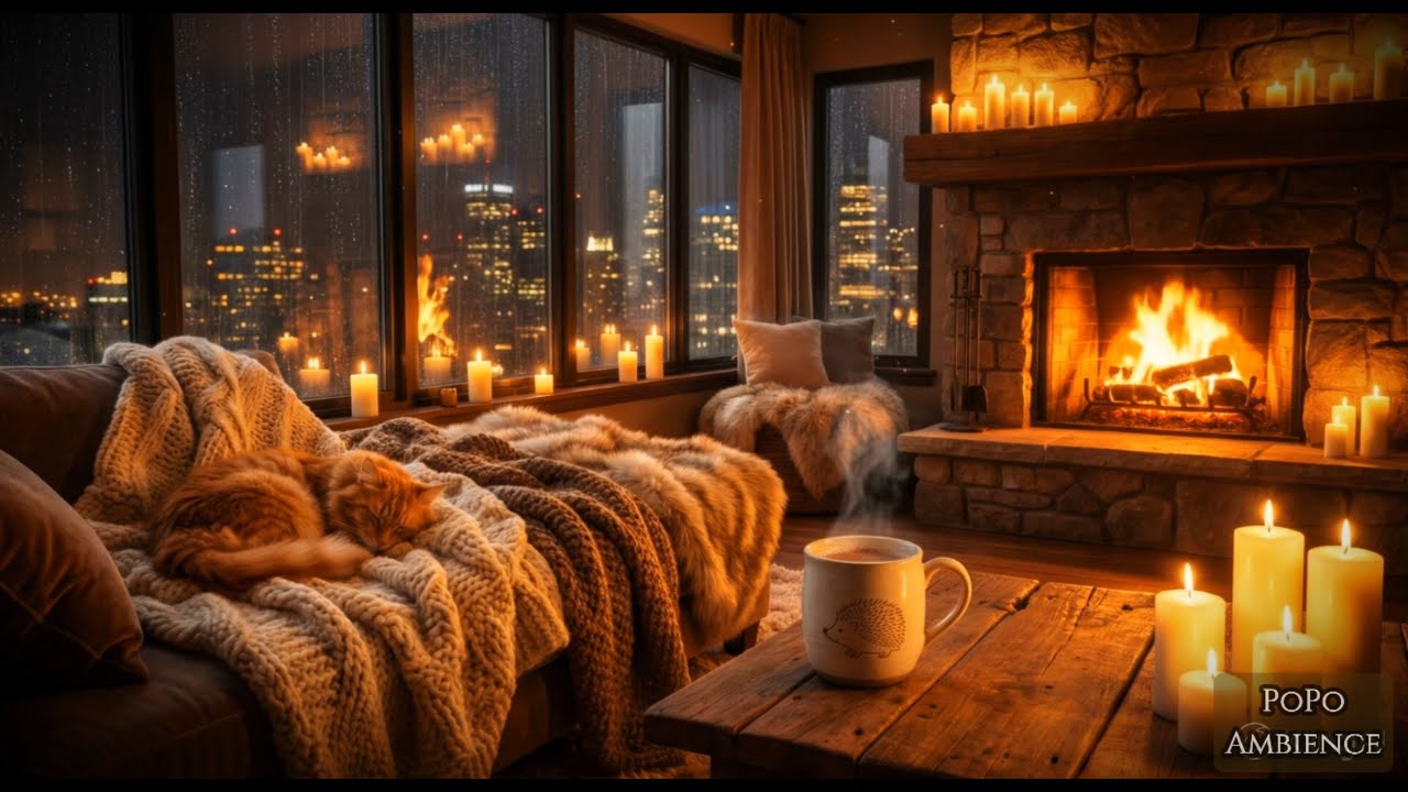 Cozy Luxury Mansion Ambience - Smooth Jazz, Soft Piano & Rain Sounds | 4K