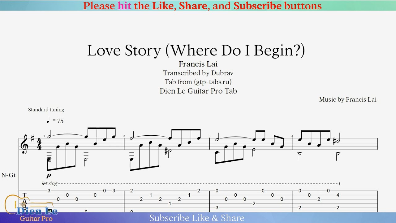 Love Story (Where Do I Begin) Acoustic Guitar Arrangemen with Tab (another version)