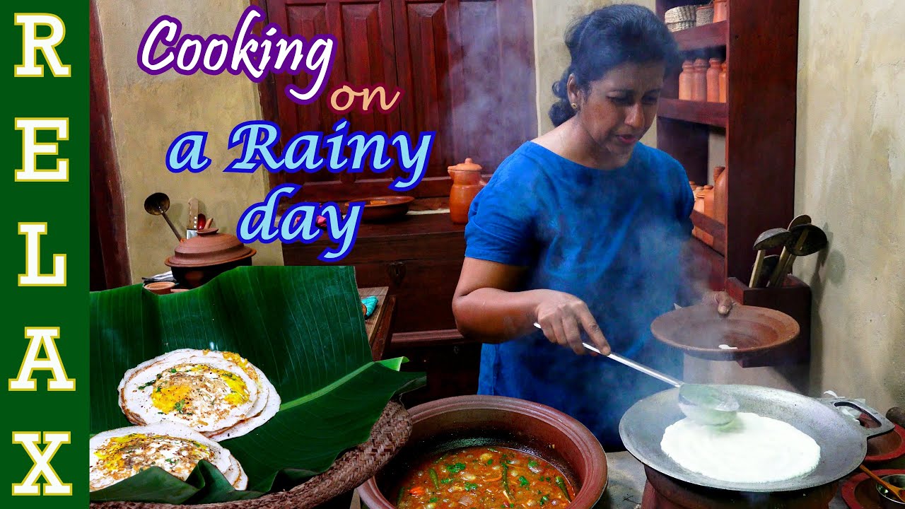 Cooking on a Rainy Day | Village Cooking Show with Rain Sounds | Egg Dosa and Shallot Curry Recipes