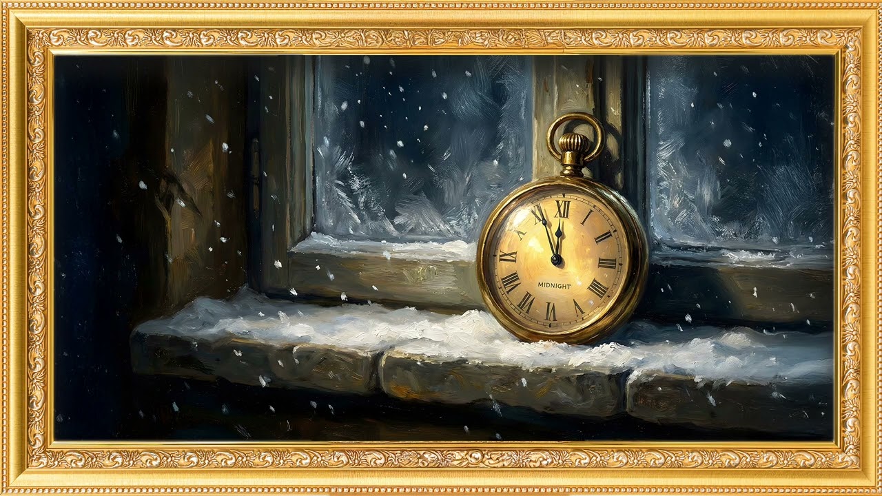 Dark Academia Winter Wreath | Old Money Aesthetic Snowy Christmas Still Life Painting TV Art