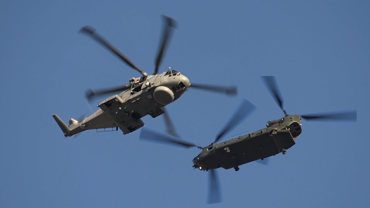 Military helicopters descend on London.
