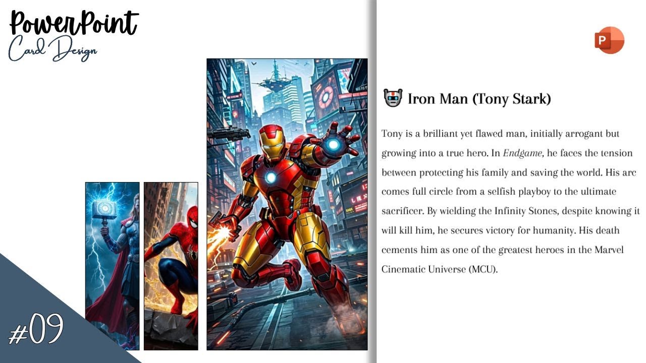 Card Design Tutorial | Creative Marvel Superhero Slide in PowerPoint | Part 09 | TechEmonizer