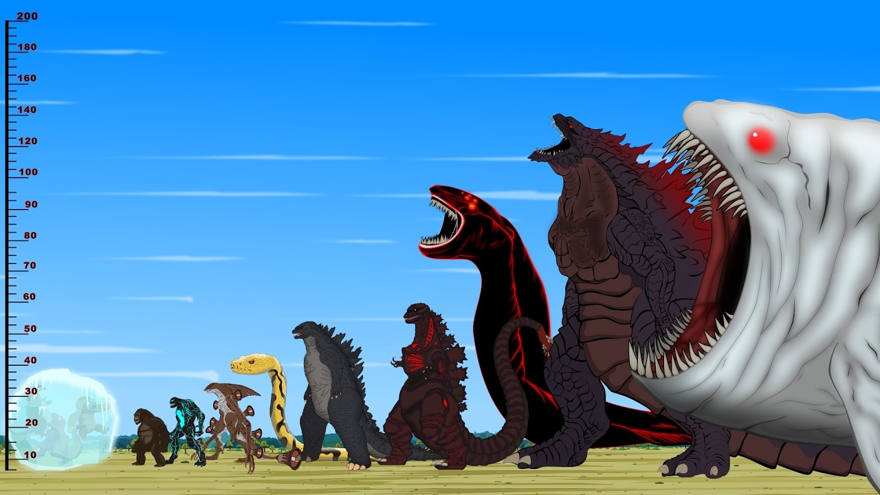 Godzilla & KONG, PYTHON, BLOOP Jaw Size Comparison and The Power of The Tongue | Godzilla Cartoon