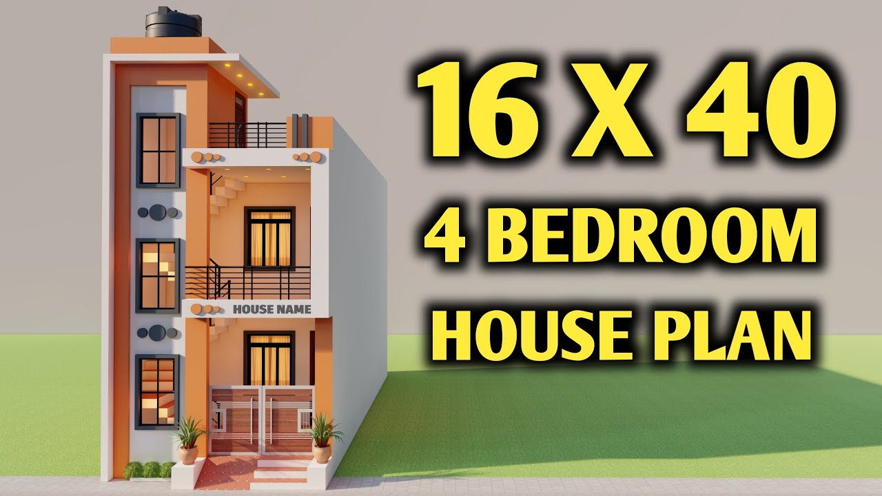 4 Bedroom Small House Design,3D 16x40 दो मंजिल का सुन्दर घर