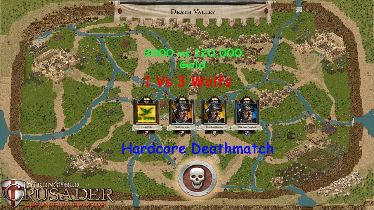 1 против 3 Волков — победа за 30 минут. Stronghold Crusader DE — DeathMatch — DeathVelly, 350 000...