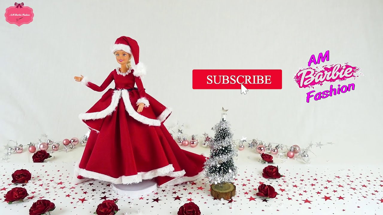 DIY Barbie Christmas Dresses. Christmas Outfits for Barbie.  Making Easy  Clothes for Barbies