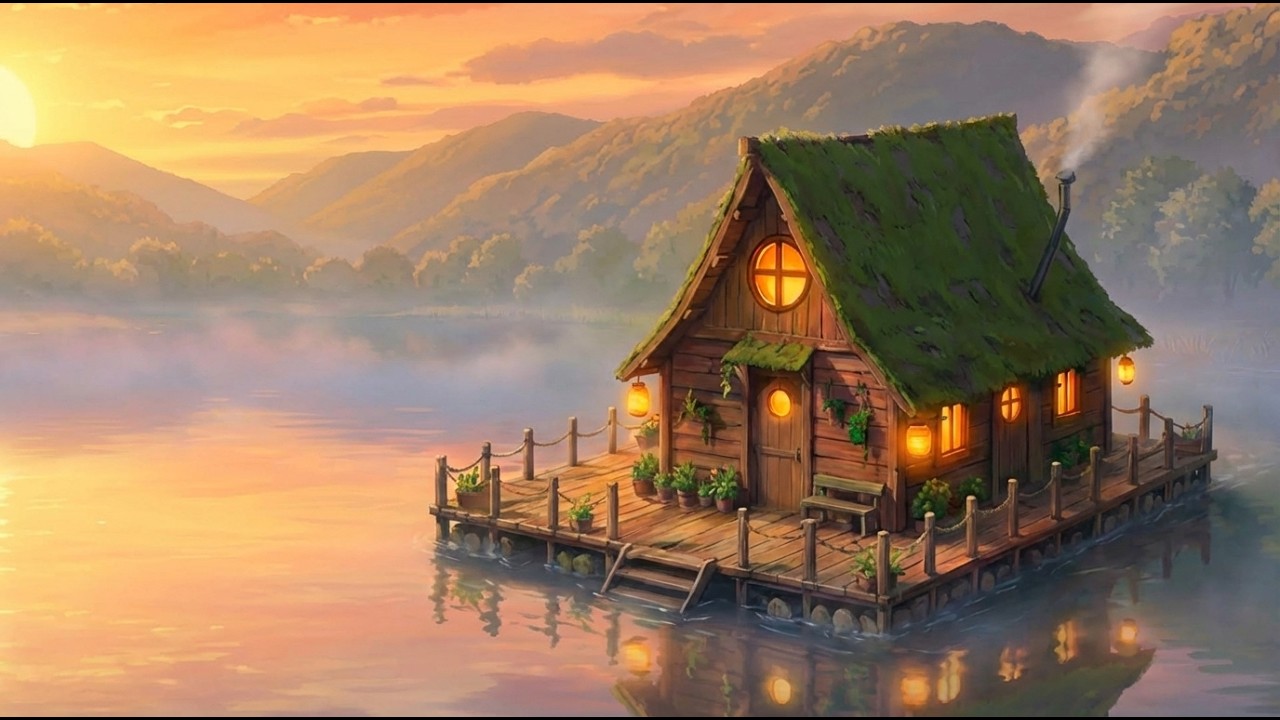 A Peaceful Day on a Floating River House | Ghibli Slow Life & ASMR