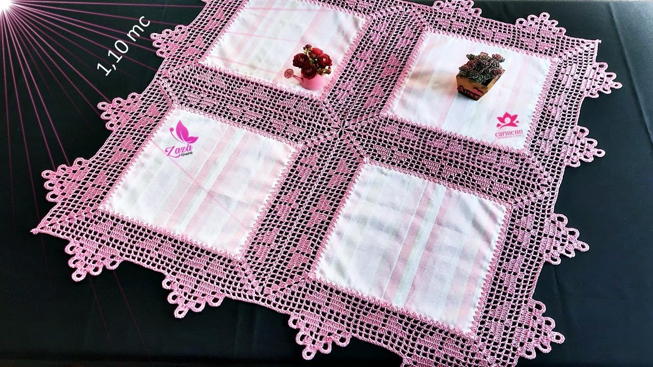 MOTIVOS DE TECIDO COM CROCH&Ecirc; FIL&Eacute; PARA TOALHA QUADRADA, RETANGULAR OU COLCHA NAPERONS
