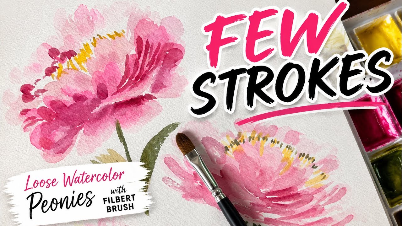 Easy Watercolour Peony for Beginners – Filbert Brush Techniques Explained