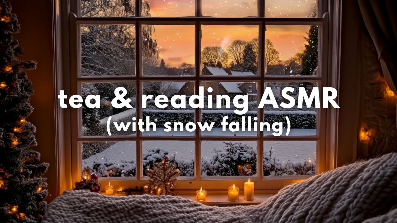 Countryside Ambience with Snow Falling ❄️☕ Window View, Reading ASMR & Fire Crackling