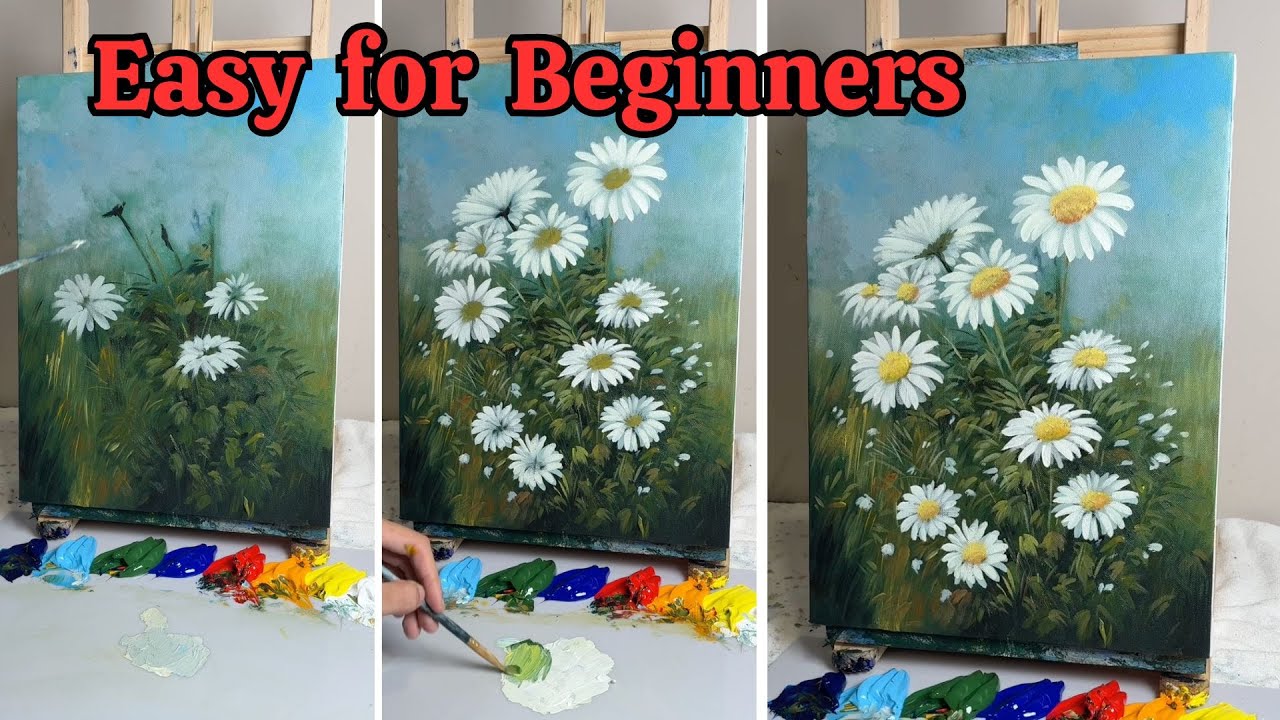 Acrylic Painting for Beginners | Easy Daisy Flowers Step by Step