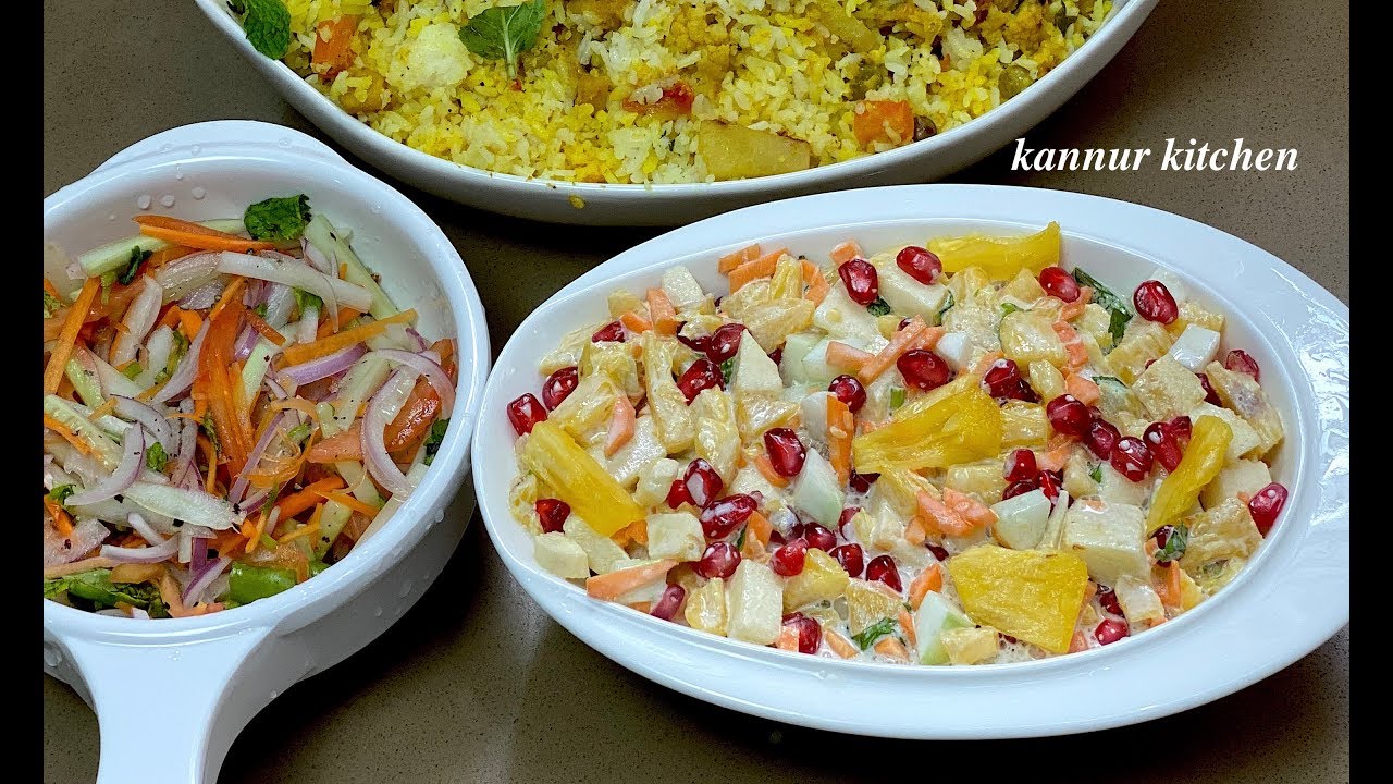 രണ്ടു് തരം ബിരിയാണി സാലഡുകൾ || Pineapple Mayonnaise Salad and Kachumber Salad
