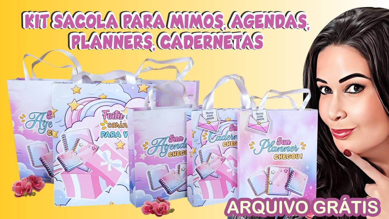 3 modelos de sacolas para agenda, planner e cadernetas com, 3 estampas, 4 frases e 2 larguras #310