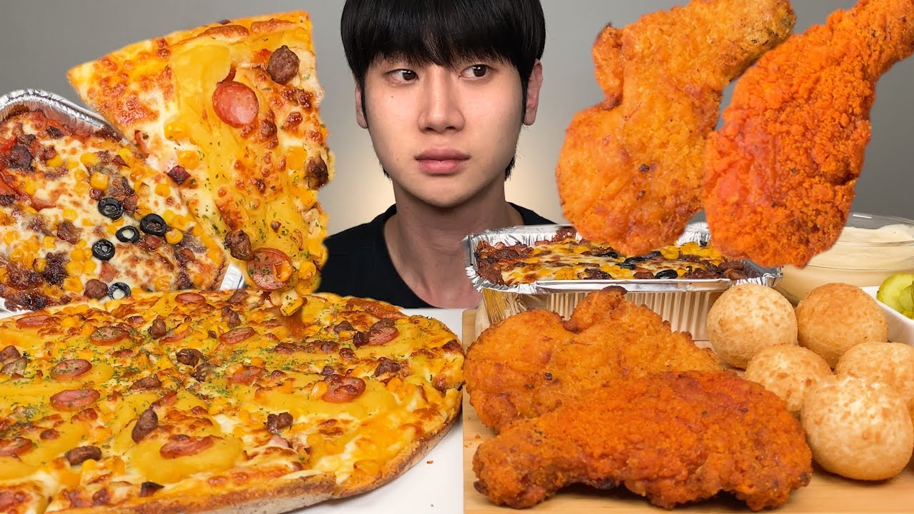 달달한 고구마 피자 & 불고기 스파게티, 매콤점보닭다리, 후라이드 치킨닭다리, 치즈볼 먹방~! 리얼사운드 ASMR Sweet Potato Pizza & Chicken MUKBANG