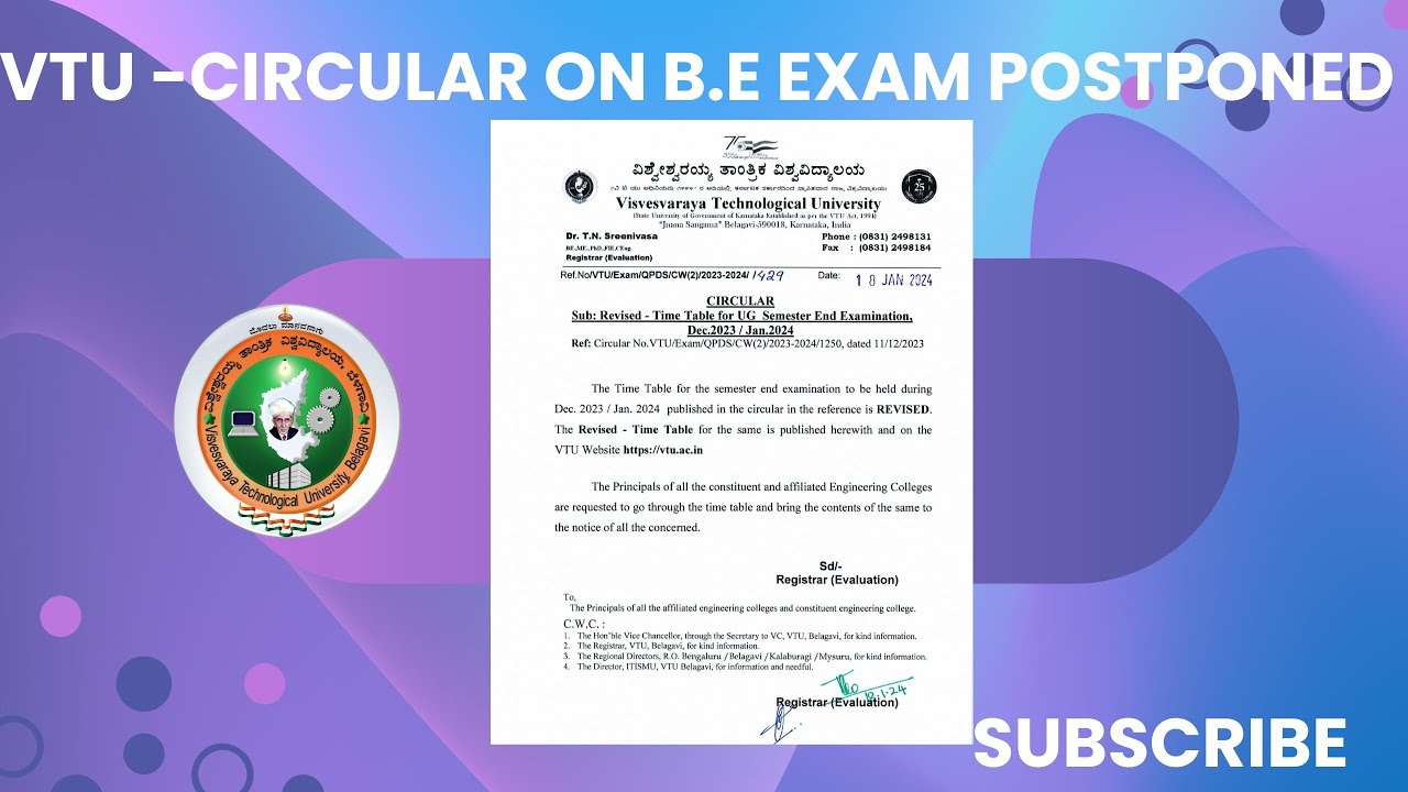 VTU-CIRCULAR ON B.E SEMESTER END EXAM POSTPONED