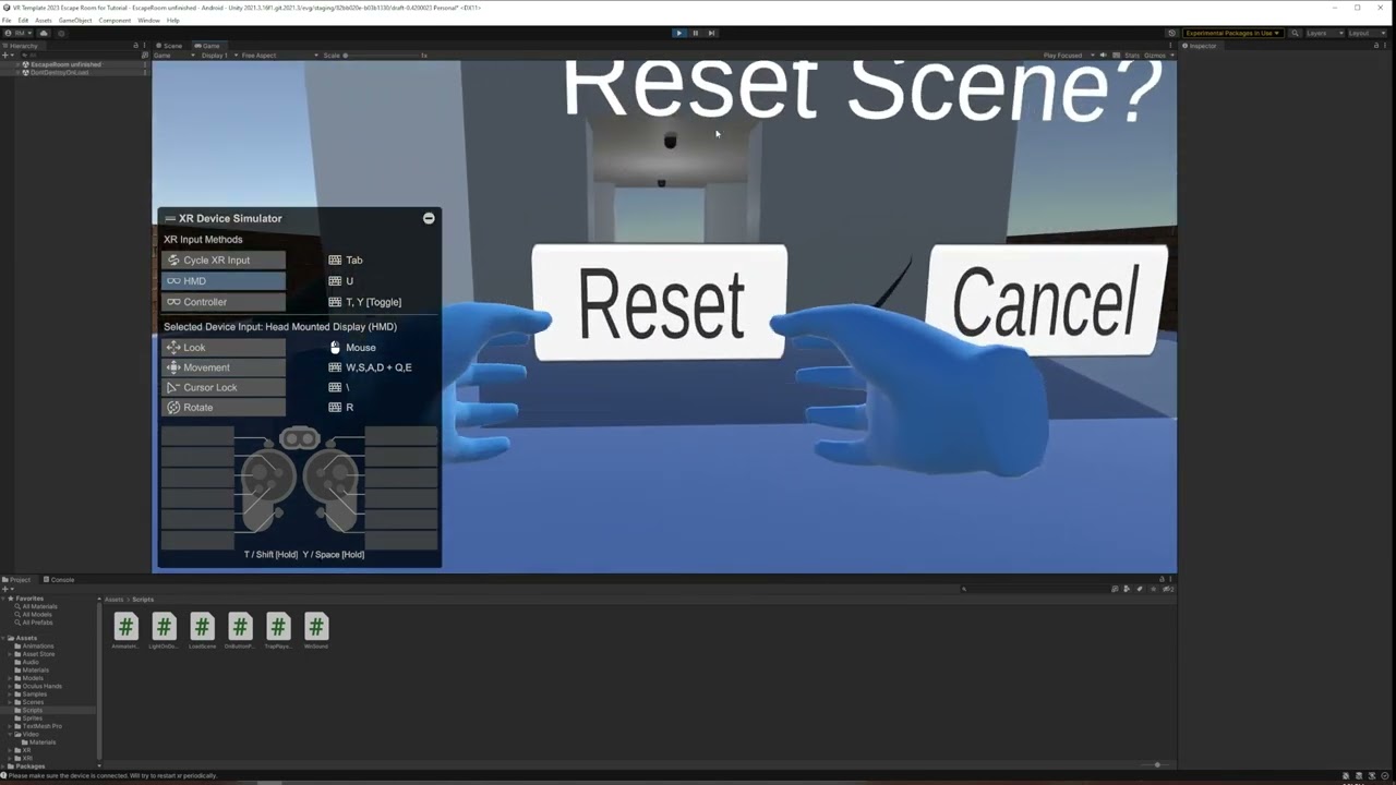Making a Reset Menu in Unity XR