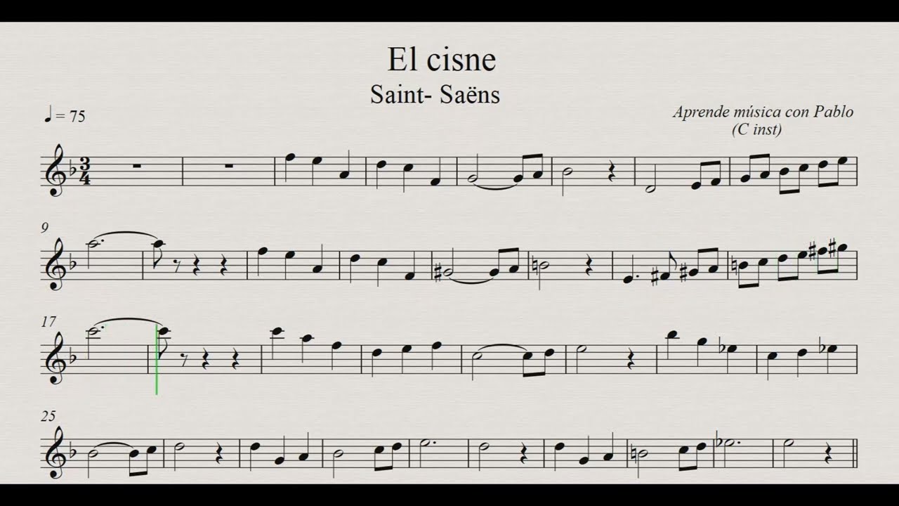 EL CISNE:  (flauta, violín, oboe...) (partitura con playback)