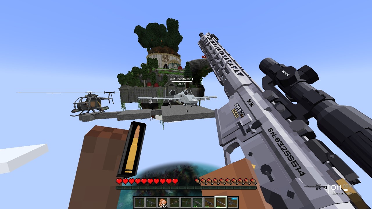 Destroying a Secret Pillager Sky Castle with Modern Weapons and Helicopter! 💥⚔️