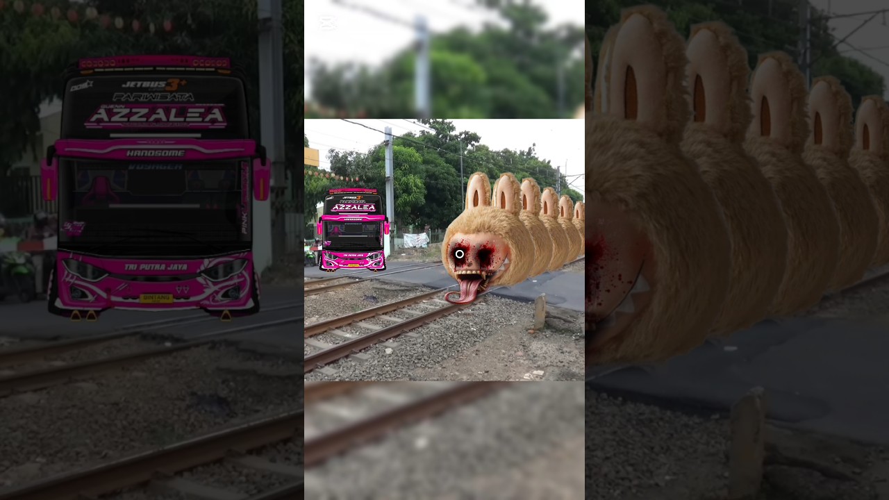 Kereta api labubu hampir menabrak bus telolet basuri